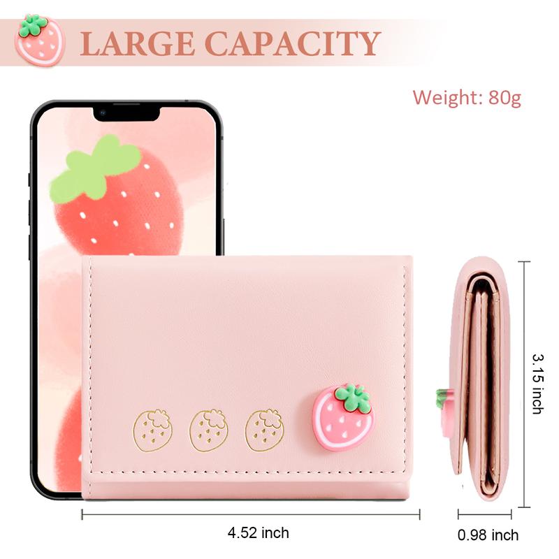 Small Cute Strawberry Wallet with ID Window & 7 Credit Card Slots