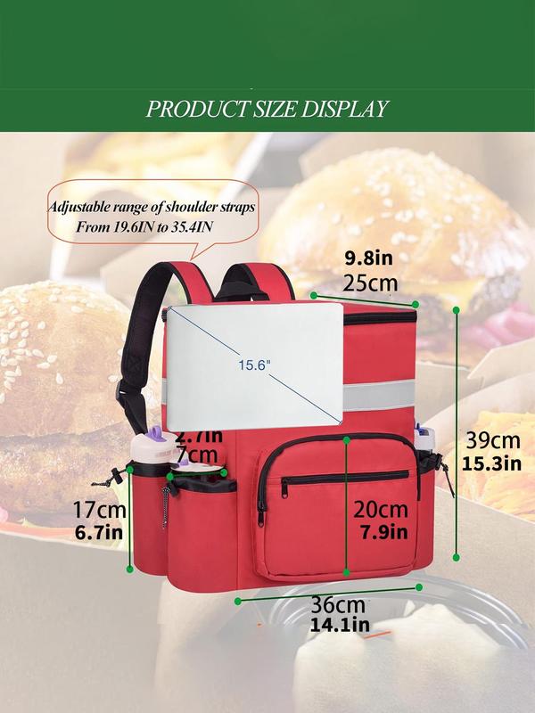 Large Lunch Bag with 4 Cup Holder, Insulated Bag with Reflective Strip, Lunch Bag for Cycling Delivery Pizza & Food