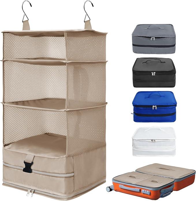 Portable Hanging Travel Shelves Bags with Hooks, Large Capacity Suitcase Packing Cubes for Carry-on Closet and Travel Bag