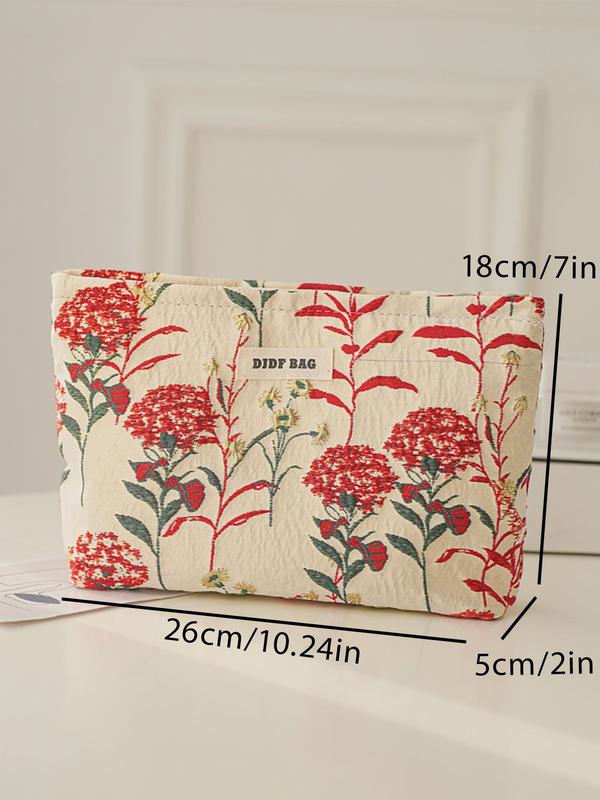 Floral & Letters Pattern Makeup Bag, Large Capacity Cosmetic Storage Bag, Zipper Makeup Organizer Pouch, Casual Trendy Versatile High-quality Daily Bag