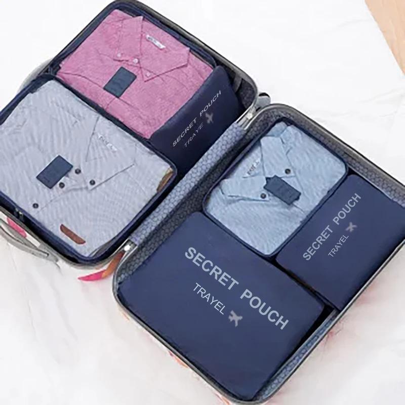 6 Pcs Set Pink Blue Grey Travel Storage Bag Large Capacity Waterproof Luggage Clothing Underwear Storage Bag Bag With Zipper