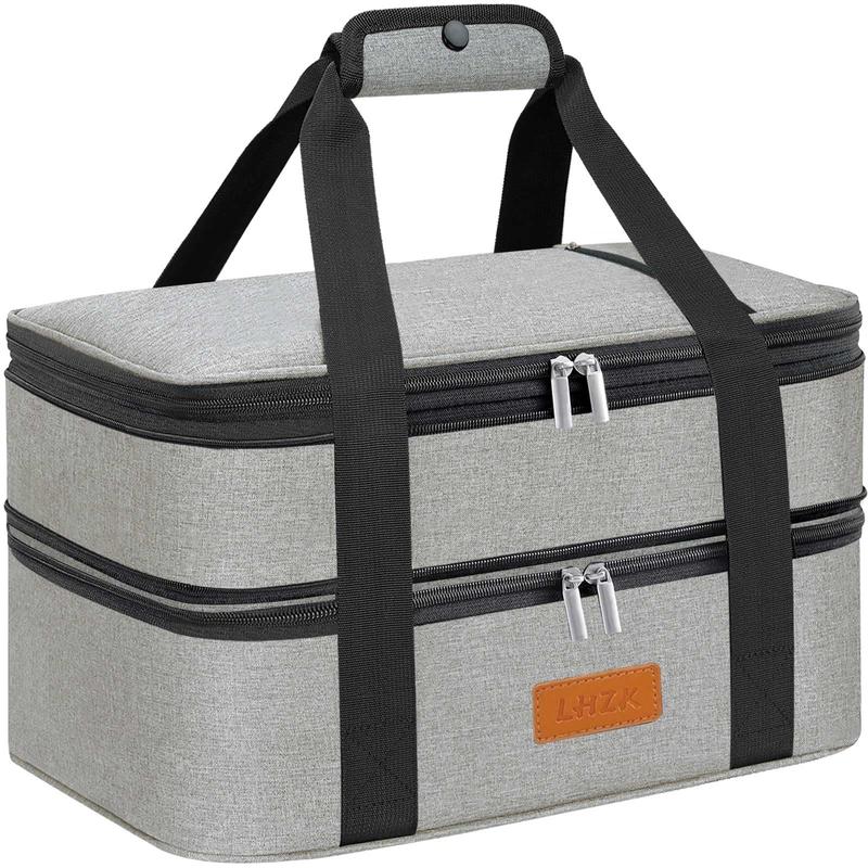 LHZK Double Insulated Casserole Carrier, Expandable Casserole Carriers for Hot or Cold Food, Insulated Food Carrier for Travel, Parties, Picnic, Fits 11 x 15 or 9 x 13 Baking Dish