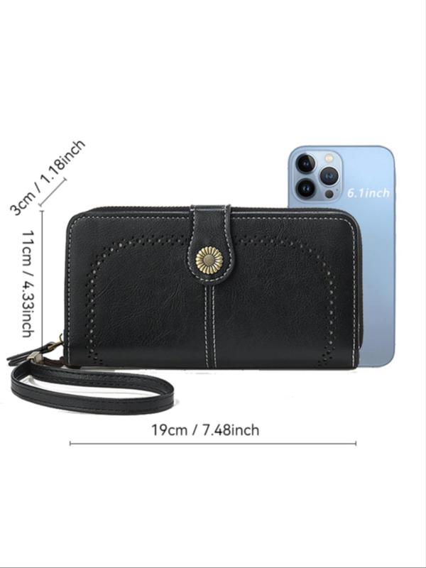 Women's Fashionable Flower Decorated Zipper Wristlet, Casual PU Leather Long Wallet for Daily Used, Trendy Versatile High-quality Daily Commuting Bag