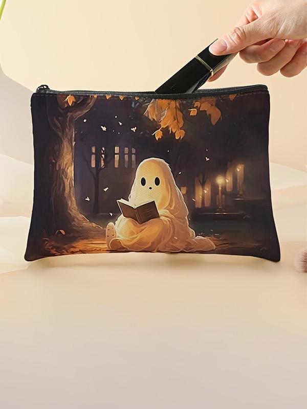 Ghost Print Makeup Bag, Casual Fashion Lightweight Makeup Bag, Multifunctional Storage Bag, Travel Makeup Bag for Leisure Travel, Business Trips Halloween Party