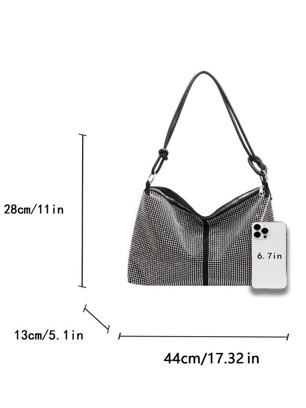 Women's Rhinestone Decorated Tote Bag, Fashionable Large Capacity Shoulder Bag for Daily Used, Casual Trendy Versatile High-quality Daily Commuting Bag