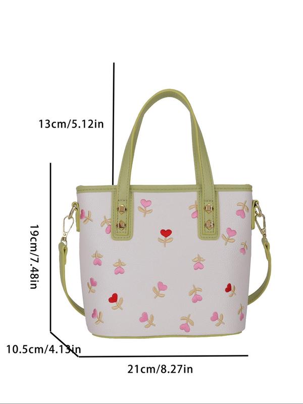 Women's Cute Embroidered Flower Pattern Handbag, Trendy Crossbody Bag, Small Tote Bags, Bags for Women, Fashionable Handbag for Daily Use for Women & Girls