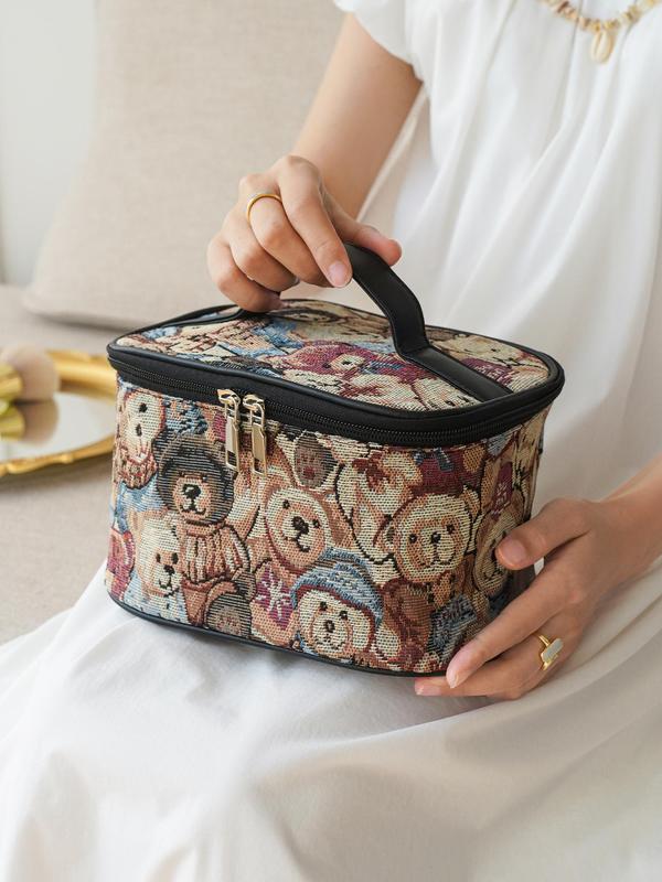 Cartoon Bear Pattern Makeup Bag, Large Capacity Cosmetic Storage Bag, Zipper Makeup Organizer Pouch, Portable Travel Toiletry Bag