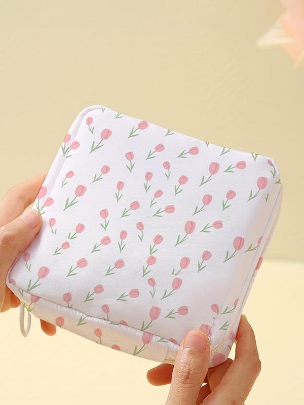 Floral Pattern Sanitary Napkin Storage Bag, Lightweight Tissue Bag for Women's Products, Travel Cosmetics Storage Box