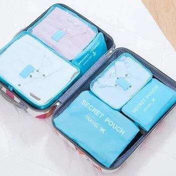 6 Pcs Set Pink Blue Grey Travel Storage Bag Large Capacity Waterproof Luggage Clothing Underwear Storage Bag Bag With Zipper