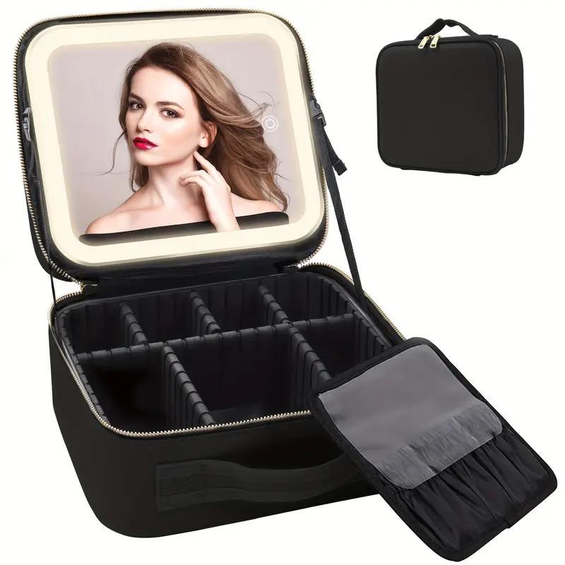 Travel Portable Makeup Bag with LED Light, Large Capacity Cosmetic Storage Box, Travel Portable Makeup Bag Case with Mirror, Christmas Gift