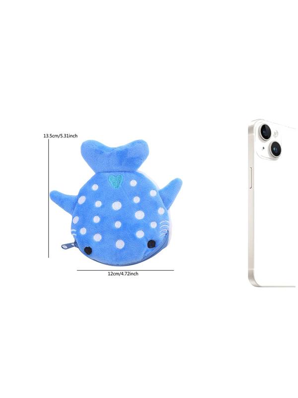 Women's Cute Cartoon Shark Design Coin Purse, Trendy Novelty Plush Zip-up Coin Purse, Fashionable Kawaii Accessories for Daily Use Summer 2024