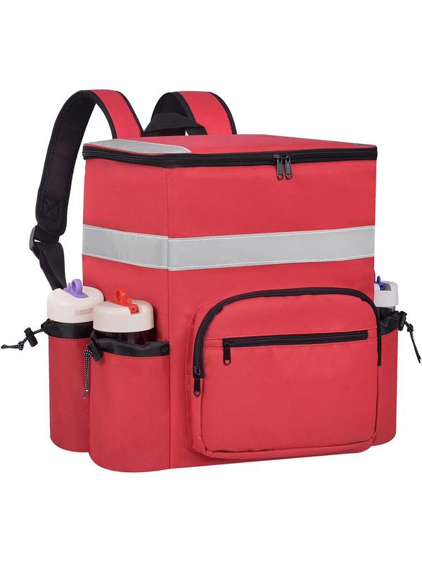 Large Lunch Bag with 4 Cup Holder, Insulated Bag with Reflective Strip, Lunch Bag for Cycling Delivery Pizza & Food