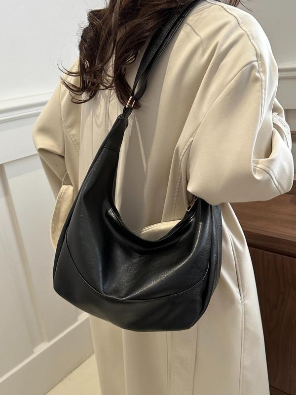 Women's Solid Color Shoulder Bag,  Fashionable Large Capacity Zipper Shoulder Bag for Daily Used, Casual Trendy Versatile High-quality Daily Commuting Bag