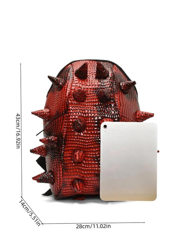 Fashion Spiked Design Backpack, Casual PU Leather Crocodile Embossed Design Backpack for Women & Men, Lightweight Travel Backpack for Daily Use