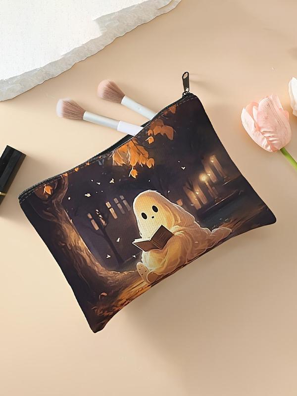 Ghost Print Makeup Bag, Casual Fashion Lightweight Makeup Bag, Multifunctional Storage Bag, Travel Makeup Bag for Leisure Travel, Business Trips Halloween Party