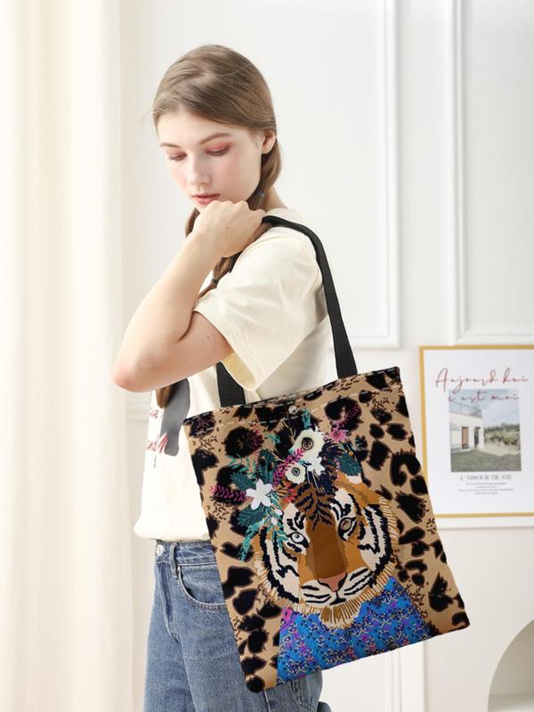 Fashion Tiger Leopard Pattern Tote Bag, Casual Large Capacity Storage Bag for Women & Girls, Casual Trendy Versatile High-quality Daily Commuting Bag