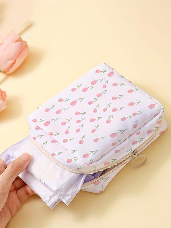 Floral Pattern Sanitary Napkin Storage Bag, Lightweight Tissue Bag for Women's Products, Travel Cosmetics Storage Box