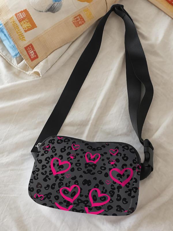 Fashion Heart Pattern Fanny Pack, Casual Versatile Zipper Chest Bag for Women, Trendy All-match Belt Bag for Daily Use