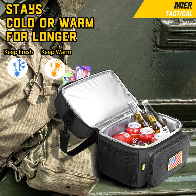 MIER Women's Men's Tactical Insulated Lunch Box, Leak Proof Cooler Lunch Box, Dual Compartment Tactical Lunch Bag with Shoulder Strap for Traveling, Office, Camping, Work Use