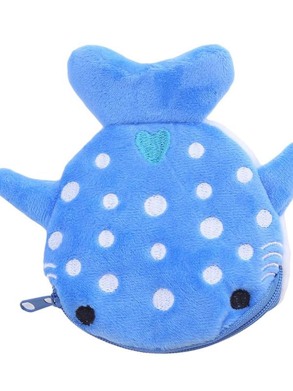 Women's Cute Cartoon Shark Design Coin Purse, Trendy Novelty Plush Zip-up Coin Purse, Fashionable Kawaii Accessories for Daily Use Summer 2024