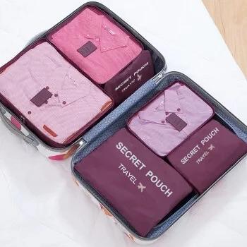 6 Pcs Set Pink Blue Grey Travel Storage Bag Large Capacity Waterproof Luggage Clothing Underwear Storage Bag Bag With Zipper