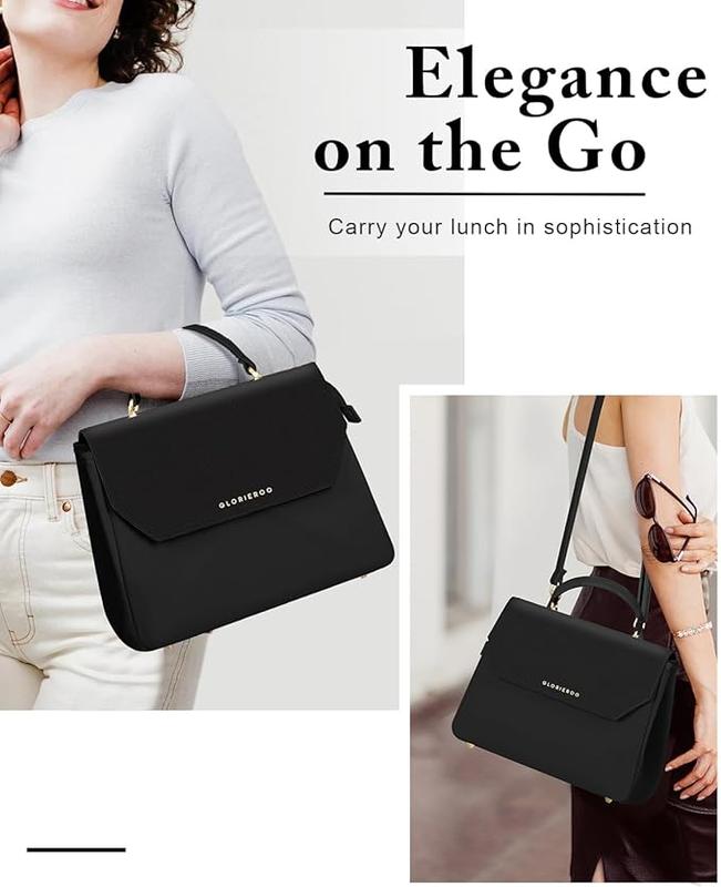 GLORIEROO Leather Lunch Bag Women - Adult Fashion Stylish Vegan Leather Insulated Leakproof Lunch Box for Work - 2024 Newest Christmas Gifts for Women