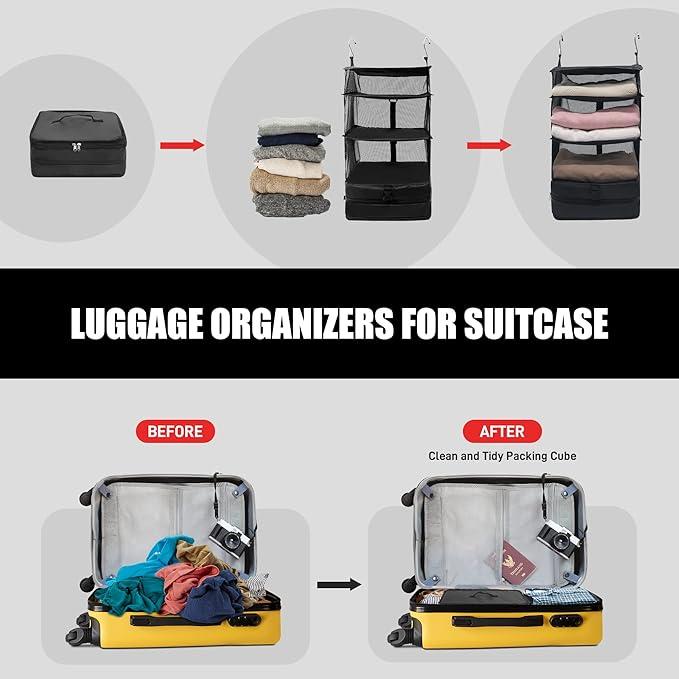 Portable Hanging Travel Shelves Bags with Hooks, Large Capacity Suitcase Packing Cubes for Carry-on Closet and Travel Bag