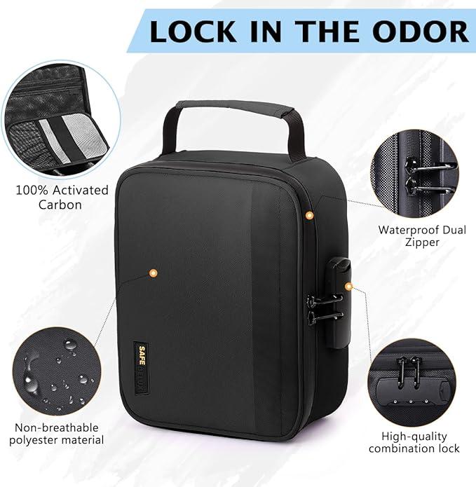 Storage Bag With Combination Lock, Locking Storage Bag Lockable Organizer Cases Removable Dividers Water-Resistant Zipper Great Choice For Travel(Black)