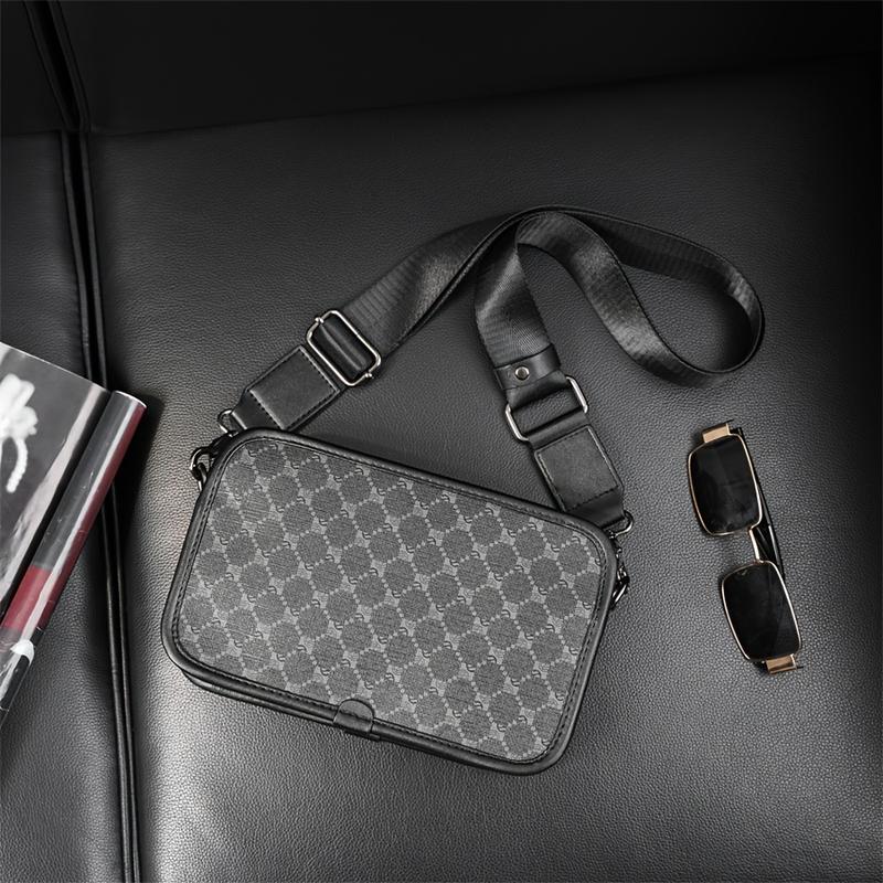 1 Casual Men's Shoulder Bag, Small Size Commuter Square Bag, Horizontal Small PU Leather Crossbody Bag