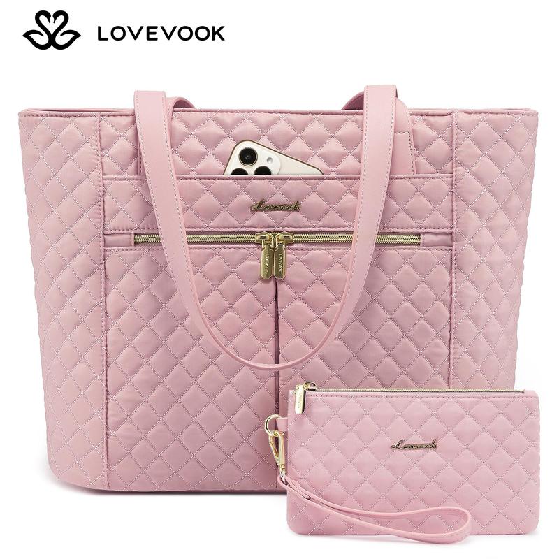 LOVEVOOK Christmas Laptop Bag, Women's Quilted Shoulder Bag, Large Capacity Tote with Small Pouch, Stylish Briefcase Suitable for Nurses, Teachers, Professional Women,Gift for Christmas