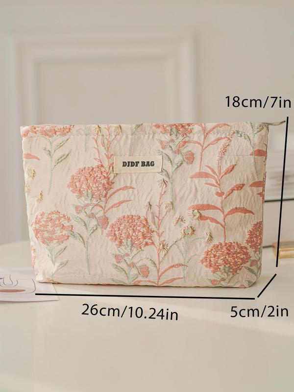 Floral & Letters Pattern Makeup Bag, Large Capacity Cosmetic Storage Bag, Zipper Makeup Organizer Pouch, Casual Trendy Versatile High-quality Daily Bag