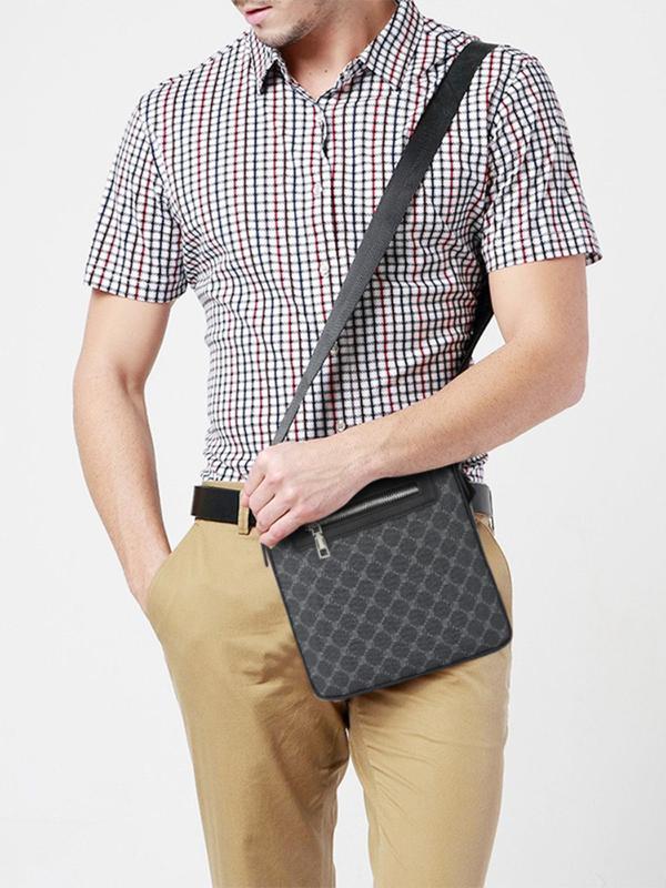 Men's New Trend Business Style All Over Print Work Bag, Zipper Crossbody Bag for Gift, Designer Crossbody Bags for Men, Fashion Shoulder Bag, Casual Square Crossbody Bag with Adjustable Strap for Work Office & Daily Used Fall