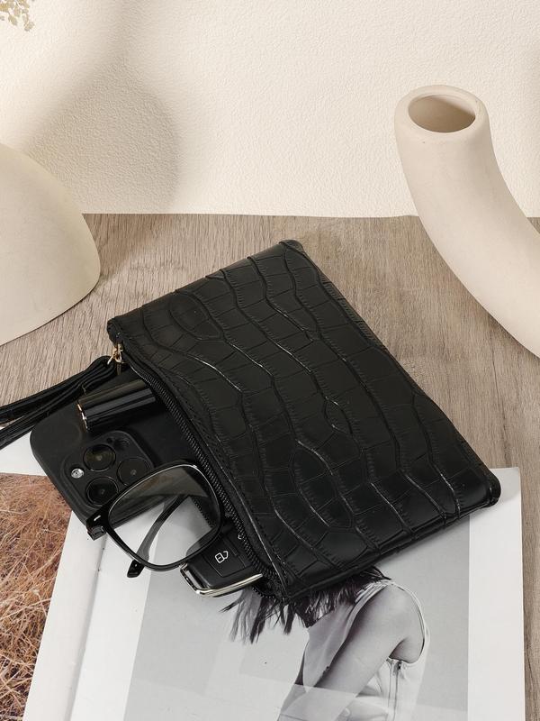 Women's Elegant Crocodile Embossed Wristlet, Fashionable Zipper Clutch Wallet, Casual Trendy Versatile High-quality Daily Commuting Bag