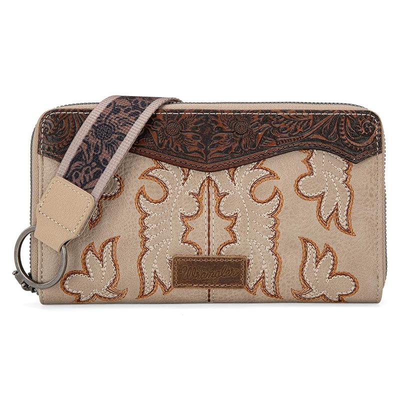 Wrangler Hair-On Cowhide Wristlet Wallets for Women Floral Tooled Clutch Wristlet Wallet with Credit Card Holder woman gift