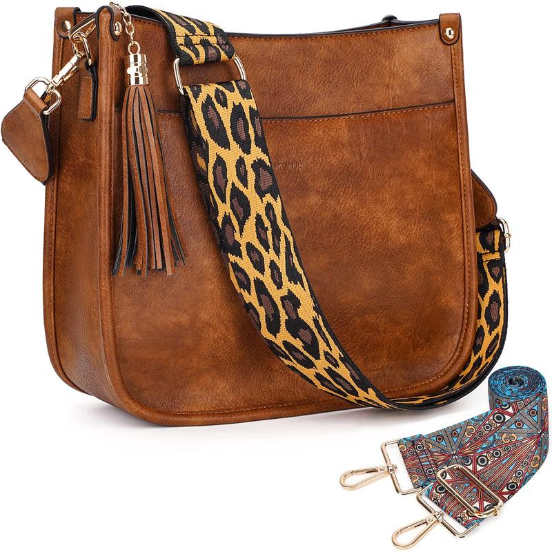 HKCLUF 4053 Crossbody Bag For Women Leather Hobo Handbag Wallet Set With 2count Adjustable Guitar Leopard Strap hkclufbag crossbody purses 2024