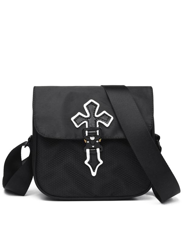 Classic Black And White Logo Messenger Bag For Men, Perfect For Outdoor And Casual Wear, Messenger Bag