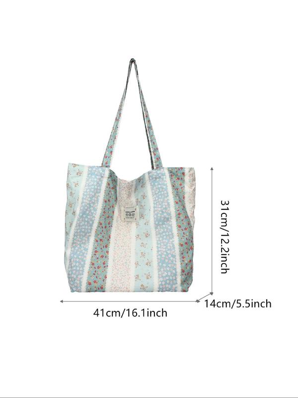 Women's Ditsy Floral Print Canvas Tote Bag, Large Capacity Shoulder Bag, Casual Trendy Versatile High-quality Daily Commuting Bag, Girl Fashionable Shopping Bag