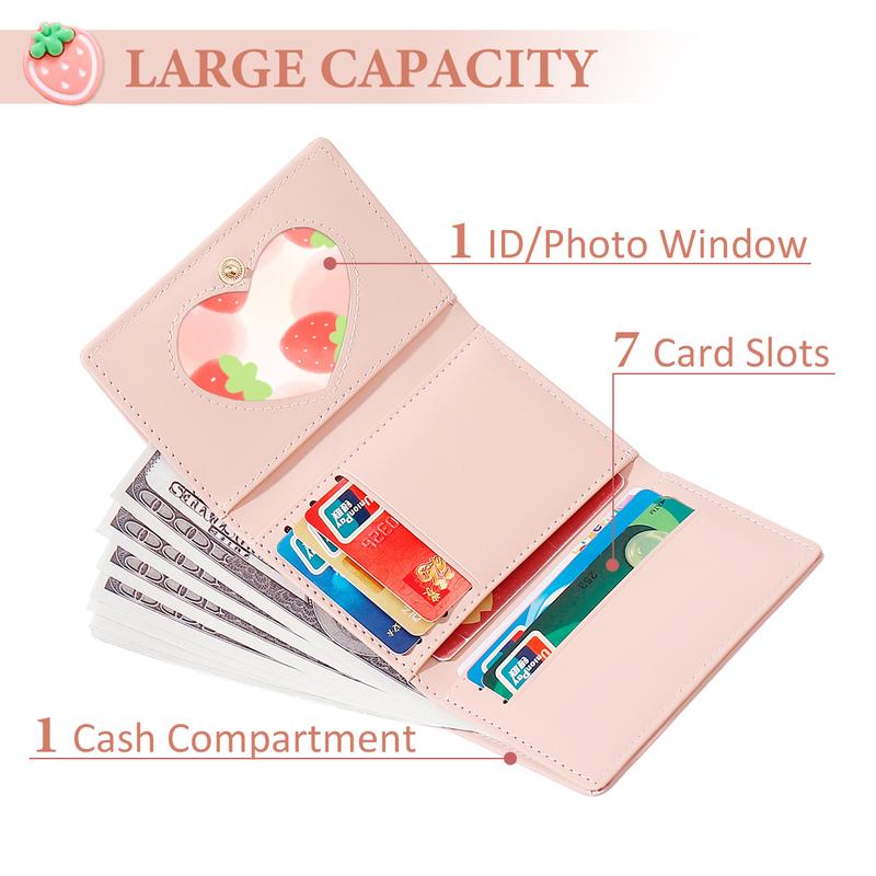 Small Cute Strawberry Wallet with ID Window & 7 Credit Card Slots