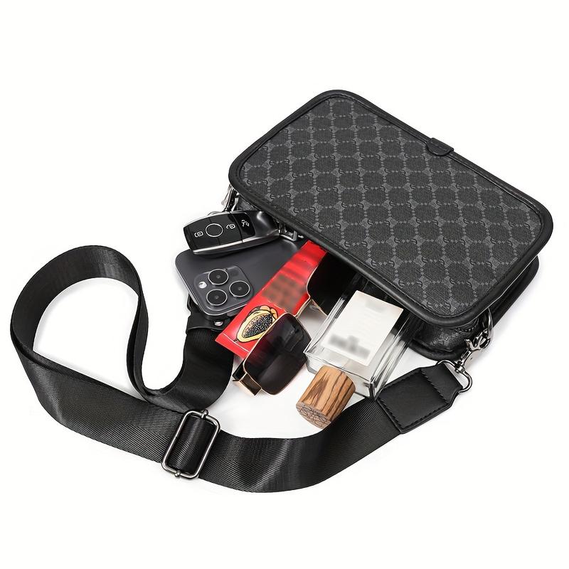 1 Casual Men's Shoulder Bag, Small Size Commuter Square Bag, Horizontal Small PU Leather Crossbody Bag