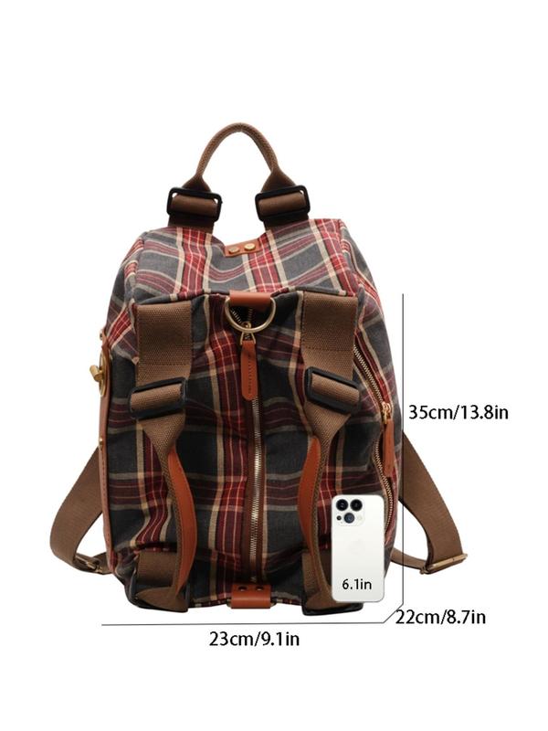 Women's Fashionable Tartan Pattern Tote Bag, Casual Versatile Zipper Shoulder Bag for Daily Life, Trendy All-match Bag for Office Workers Commuting, Short Trips