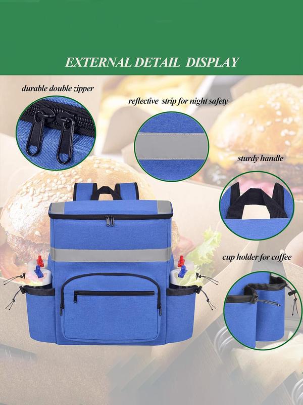 Large Lunch Bag with 4 Cup Holder, Insulated Bag with Reflective Strip, Lunch Bag for Cycling Delivery Pizza & Food