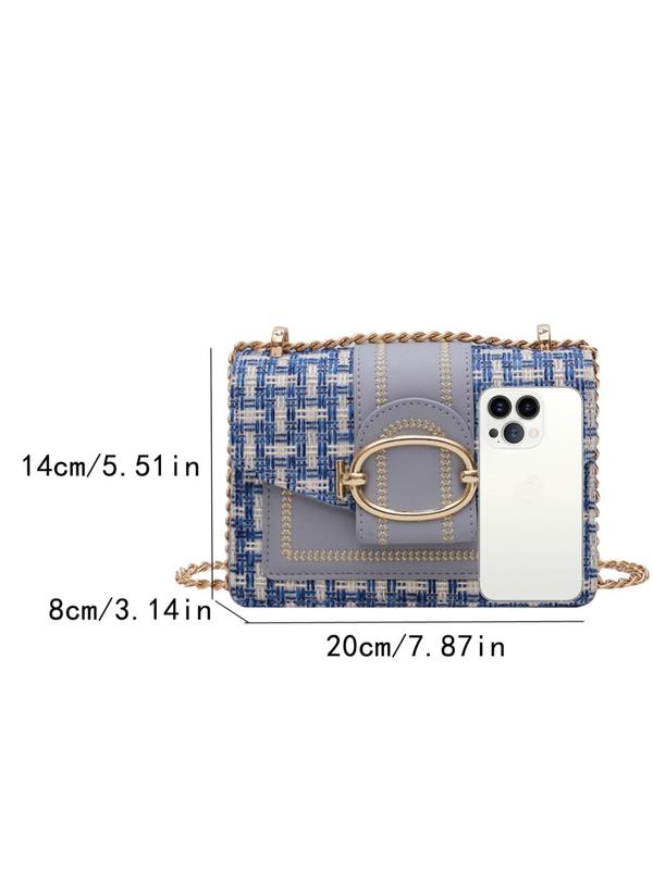 Women's Fashionable Plaid Pattern Tweed Design Crossbody Bag, Casual Versatile Shoulder Bag with Chain Strap, Trendy All-match Commuter Bag for Daily Used