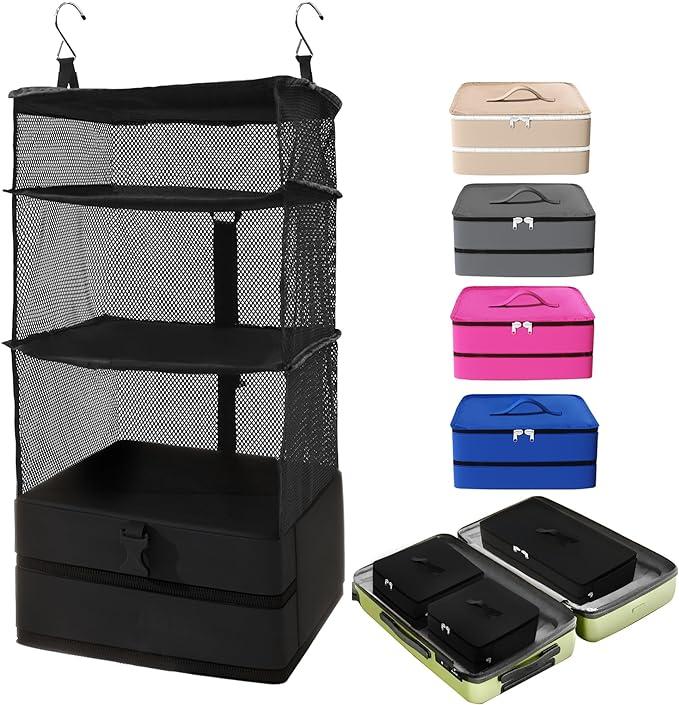 Portable Hanging Travel Shelves Bags with Hooks, Large Capacity Suitcase Packing Cubes for Carry-on Closet and Travel Bag