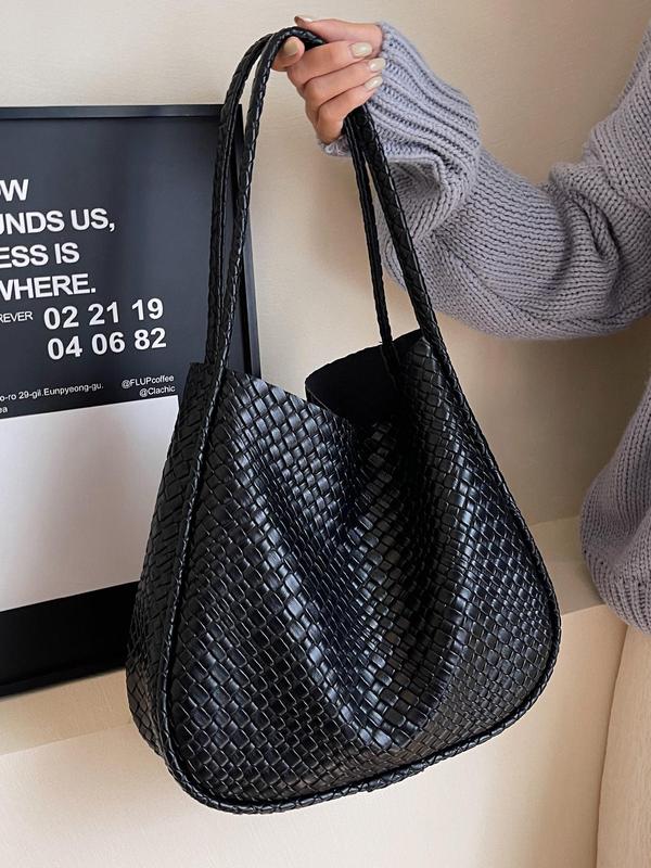 Women's Fashionable Solid Braid Tote Bag, Casual Large Capacity Shoulder Bag for Work, Retro High-quality Daily Commuting Bag