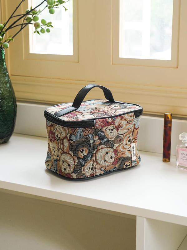 Cartoon Bear Pattern Makeup Bag, Large Capacity Cosmetic Storage Bag, Zipper Makeup Organizer Pouch, Portable Travel Toiletry Bag