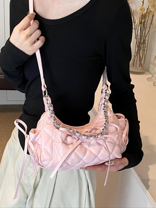 Women's Elegant Bowknot Decor Shoulder Bag, Fashionable Chain Decor Crossbody Bag for Daily Used, Casual Trendy Versatile High-quality Daily Commuting Bag