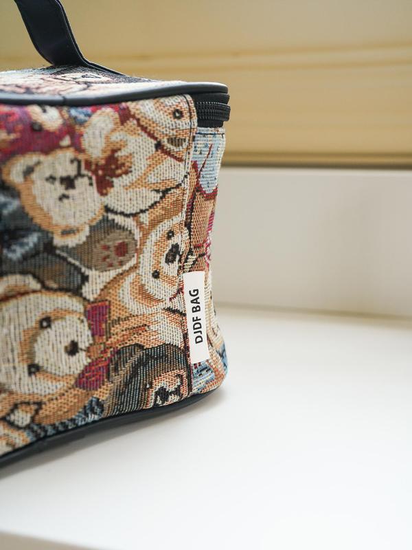 Cartoon Bear Pattern Makeup Bag, Large Capacity Cosmetic Storage Bag, Zipper Makeup Organizer Pouch, Portable Travel Toiletry Bag