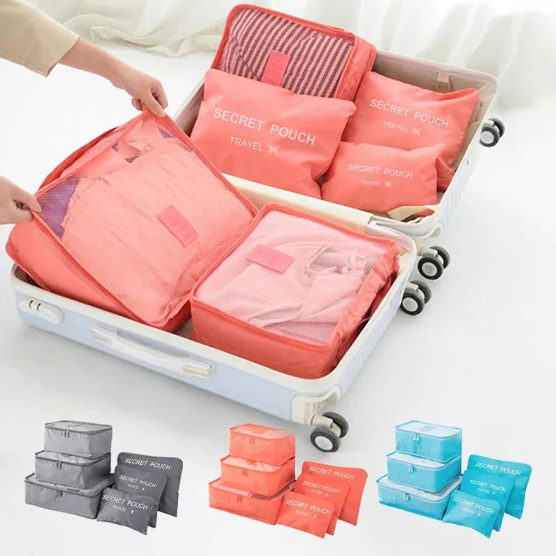 6 Pcs Set Pink Blue Grey Travel Storage Bag Large Capacity Waterproof Luggage Clothing Underwear Storage Bag Bag With Zipper