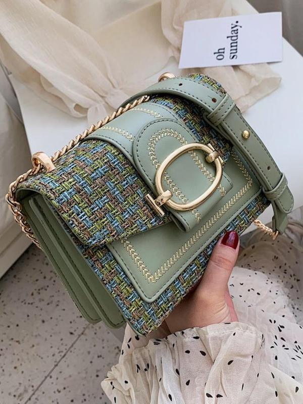 Women's Fashionable Plaid Pattern Tweed Design Crossbody Bag, Casual Versatile Shoulder Bag with Chain Strap, Trendy All-match Commuter Bag for Daily Used