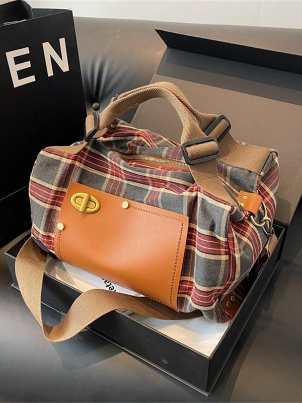 Women's Fashionable Tartan Pattern Tote Bag, Casual Versatile Zipper Shoulder Bag for Daily Life, Trendy All-match Bag for Office Workers Commuting, Short Trips